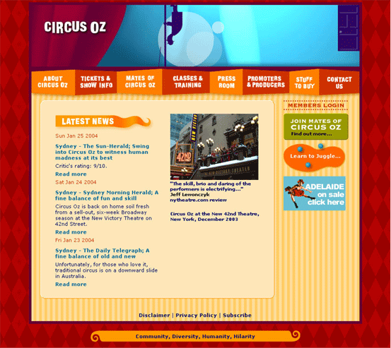 Circus Oz Website